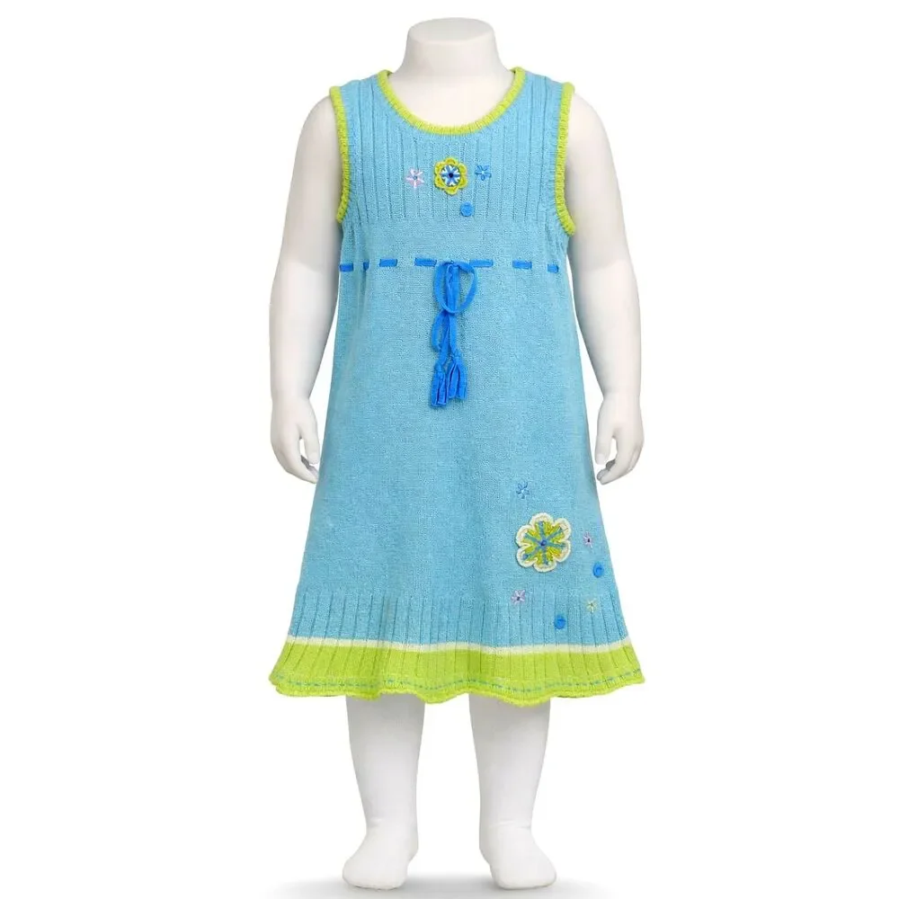 Kaboo Toddler Girls 24M Dress Blue Lime Green Cable Knit Sleeveless Appliqued